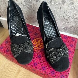 Tory Burch Black Heels with Decorative Medallion